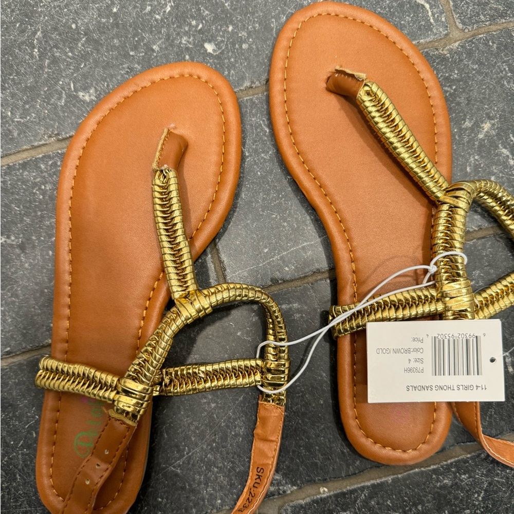 3 for $25 NWT girls gold embellished thing sandals